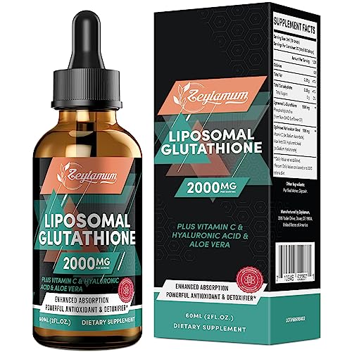 2000MG Liposomal Glutathione Liquid Drops, Enhanced Absorption, Glutathione Supplement, with Vitamin C, Hyaluronic Acid, L-Glutathione, Non-GMO Antioxidant for Liver Detox, Immune System, 2.02 OZ