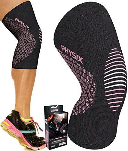 PHYSIX GEAR Knee Support Brace - Premium Recovery & Compression Sleeve for Meniscus Tear, ACL, MCL Running & Arthritis - Best Neoprene Stabilizer Wrap for Crossfit, Squats & Workouts -Single Pink XXL