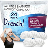 Drench No Water Rinse Free Shampoo Caps - Waterless Shampoo and Conditioner - Dry Hair Wash Caps for Elderly or Bedridden - Contains Aloe Vera, Vitamin E and Provitamin B5-24 Count (Pack of 1)