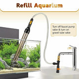 hygger Bucket-Free Aquarium Water Change Kit Metal Faucet Connector Fish Tank Vacuum Siphon Gravel Cleaner with Long Hose 49FT Drain & Fill