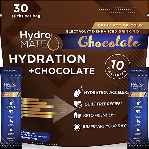 HydroMATE Electrolyte Powder Packets Drink Mix Low Sugar Hydration Accelerator Fast Recovery with Vitamin C Chocolate 30 Count