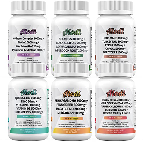 Sea Moss 3000mg Black Seed Oil 2000mg Ashwagandha 1000mg Turmeric 1000mg Bladderwrack 1000mg Burdock 1000mg & Vitamin D3 Vitamin C with ACV Manuka Elderberry Dandelion Yellow Dock Iodine Chlorophyll