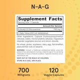 Jarrow Formulas N-A-G 700 mg - 120 Veggie Caps - N-Acetyl Glucosamine - Versatile Form of Glucosamine - Supports Joint & Intestinal Health - Up to 120 Servings