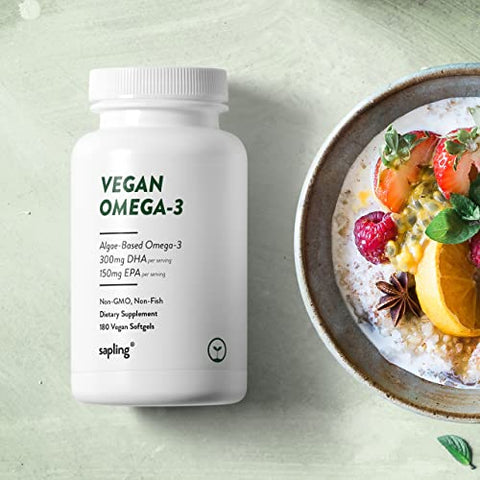 Vegan Omega 3 Supplement - Plant Based DHA & EPA Fatty Acids - Carrageenan Free, Alternative to Fish Oil, Supports Heart, Brain, Joint Health - Sustainably Sourced Algae, Fish Oil Free - 180 Softgels