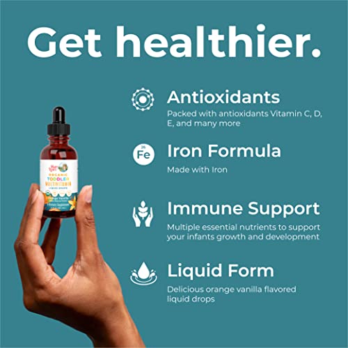 Multivitamin & Multimineral with Iron for Toddlers by MaryRuth's | USDA Organic | Sugar Free | Multivitamin Liquid Drops for Kids Ages 1-3 | Immune Support | Vegan | Non-GMO | 2 Fl Oz