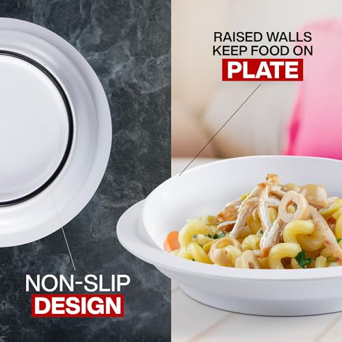 Jayour 4 Pack - Anti-Spill Scoop Plates with Lipped Edges | Seamless Food Prep and Easy Eating | Perfect for Disabled Adults and Elderly Patients | Daily Living Aids for Disabled Adults (White)