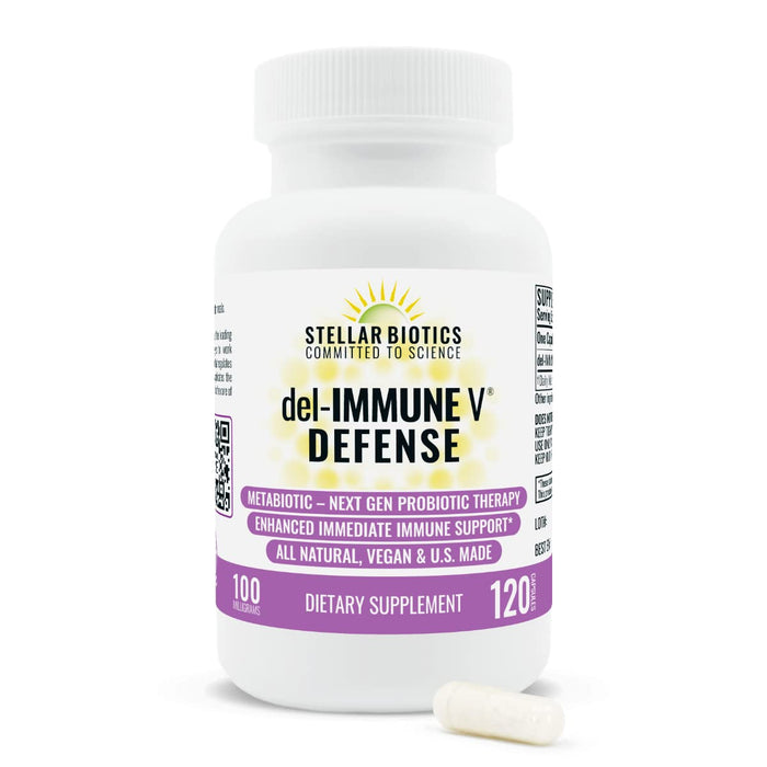 Del-Immune V® Defense by Stellar Biotics, All-Natural Immune Support & Gut Health (+) Immediate Care, Metabiotic: NextGen Probiotic Therapy (120 Caps)