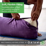 Gaiam Yoga Bolster - Long, Rectangular Meditation Pillow - Supportive Cushion for Restorative Yoga and Sitting on the Floor - Built-In Carrying Handle - Machine Washable Cover - Purple