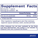 Pure Encapsulations Zinc 30 mg - Supplement for Immune System Support, Growth and Development, and Wound Healing* - with Zinc Picolinate 30 mg - 180 Capsules