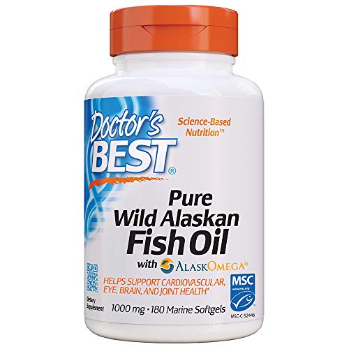 Doctor's Best Pure Wild Alaskan Fish Oil with AlaskOmega, Heart, Brain, Mental Wellbeing, Eyes, Non-GMO, Gluten Free, 180 Marine Softgels