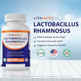 Vitamatic Lactobacillus Rhamnosus 5 Billion per DR Capsule (10 Billion Per 2 Capsules) - 60 Count - Advanced Digestive & Immune Support - Made with Prebiotic Inulin Fiber