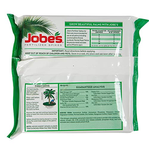 Jobe's Palm Tree Fertilizer Spikes 10-5-10 Time Release Fertilizer for All Outdoor Palm Trees, 5 Spikes Per Package (2-(Pack))