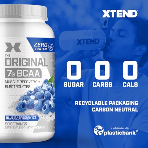 XTEND Original BCAA Powder Blue Raspberry Ice | Sugar Free Post Workout Muscle Recovery Drink with Amino Acids | 7g BCAAs for Men & Women | 90 Servings