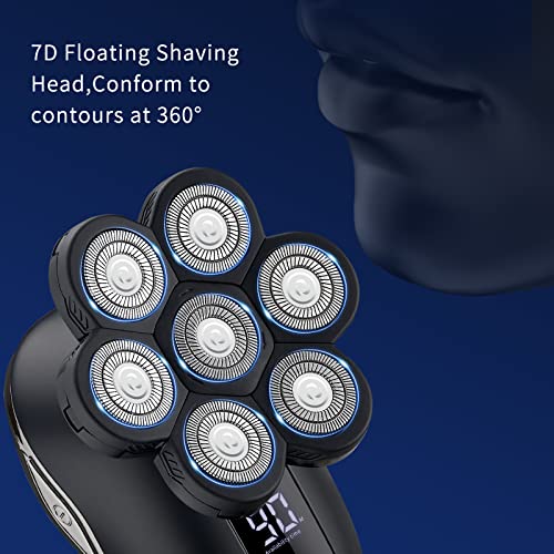 Electric Head Shavers for Bald Men, Upgraded 7 Floating Heads,Head Razors with Nose&Ear Trimmer,Bald Head Shavers for Men, LED Display, 90 Mins Run time, Travle Lock