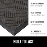 Gorilla Grip 100% Waterproof All-Season WeatherMax Doormat, 23x35, Durable Natural Rubber, Stain and Fade Resistant, Low Profile, Indoor Outdoor Door Mats, Easy Clean Patio Entrance Mat, Gray Diamond