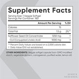 Sports Research Vegan CLA - 1250mg with Active Conjugated Linoleic Acid for Men & Women | Non-GMO, Soy & Gluten Free - 80% (180 Softgels)