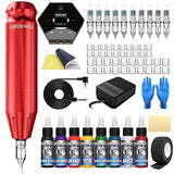 Tattoo Kit, Wormhole Tattoo Machine Kit Tattoo Pen Kit Complete Tattoo Gun Kit Rotary Tattoo Machine Kit 10 Cartridge Needles 8 Tattoo Ink 40 Tattoo Ink Caps for Beginner WTK085