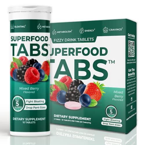 skinnytabs Superfood Tabs Detox Cleanse Drink - Fizzy Nutrition Supplement for Women and Men - Support Healthy Weight - Improve Digestive Health and Bloating Relief - Mixed Berry Flavor [30 Tablets]