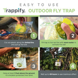 Trappify Fly Traps Outdoor Pre-Baited Disposable Fly Trap - Fly Catcher for Outdoor Fly Traps - Smart Fly Swatter (8 pk)