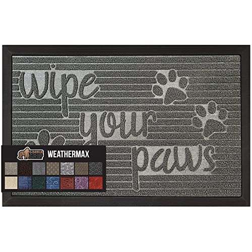 Gorilla Grip 100% Waterproof All-Season WeatherMax Doormat, Durable Natural Rubber, Stain and Fade Resistant, Low Profile, Indoor Outdoor Door Mats, Easy Clean Patio Entrance Mat, 17x29, Stone Paws