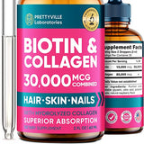 Liquid Collagen & Biotin for Women - 30000mcg Hair Growth Complex - Made in USA - Hydrolyzed Collagen & Biotin Oil for Hair Growth, Healthy Skin & Nails - Vegan Collagen & Biotin Source - 2 fl oz