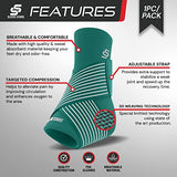 Sleeve Stars Ankle Brace for Women & Men, Achilles & Plantar Fasciitis Relief Compression Sleeve, Foot Brace with Ankle Support Strap, Heel Protector Wrap for Pain, Tendonitis & Sprain (Single/Turquoise)