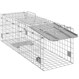 VEVOR Live Animal Cage Trap, 24" x 8" x 8" Humane Cat Trap Galvanized Iron, Folding Animal Trap with Handle for Rabbits, Stray Cats, Squirrels, Raccoons, Groundhogs and Opossums