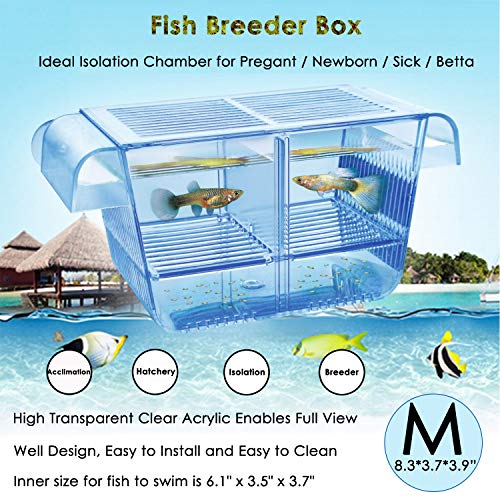 capetsma Fish Breeder Box, Hang-on Nursery Fish Tank with Breeding Hatching Incubator Acclimation Box, Perfect Fish Tank Divider for Aggressive Injured Pregnant Fish Small Fish Brine Shrimp Clownfish