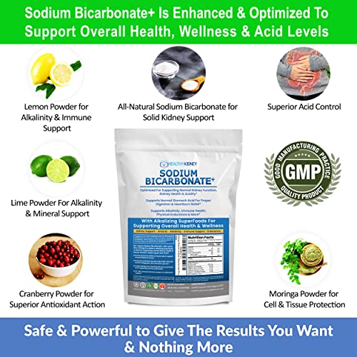 Organic Sodium Bicarbonate Alkaline Supplement For Alkalinity. Support Kidneys & Stomach Acid Neutralizer with Alkaline Superfoods. Sodium Bicarbonate Powder Kidney Immune Support Antacid Sports 1 LB.