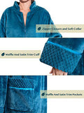 PAVILIA Womens Housecoat Zip Robe, Fleece Zip Up Front Robe Bathrobe, Plush Warm Zipper House Coat Lounger for Women Ladies Elderly with Satin Trim, Pockets, Long - Teal Sea Blue (Large/X-Large)