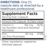 Metabolic Maintenance Zinc Picolinate - Gluten Free Ascorbic Acid & Ascorbyl Palmitate Vitamin C for Immune Support - Contains 30 Mg of Zinc Per Serving (100 Capsules)