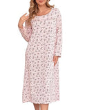 Long Nightgowns for Women Lace Neck Sleep Shirts Casual House Coat Button Down House Dresses Long Sleeve House Dress for Elderly Women Soft Cotton Hosptial Gowns Mumu Dresses Pink Floral M