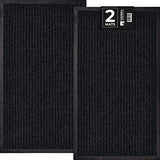 Sierra Concepts 2-Pack Front Door Mat Ribbed Black - Indoor Outdoor Floor Doormat Entryway Welcome Mats - Entrance Shoe Scraper, Entry Inside Outside Garage, 30" x 17"