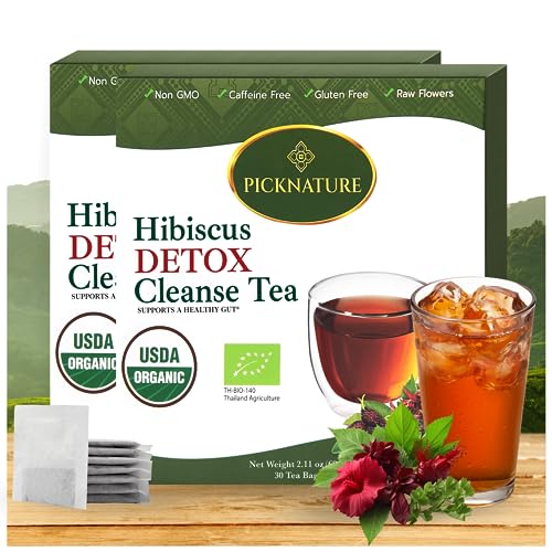 PICKNATURE Hibiscus Detox Cleanse Tea Freshly Picked from Thailand | 60 tea bags (VALUE PACK 200+ Cups) | Herbal Tea Gifts | USDA Organic