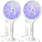 YISSVIC Electric Fly Swatter 4000V Bug Zapper Racket Dual Modes Mosquito Killer with Purple Mosquito Light Rechargeable for Indoor Home Office Backyard Patio Camping (White 2 Pack)