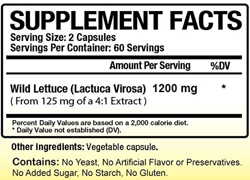 Biotech Nutritions Wild Lettuce Extract 1200 mg Serving 120 Vegetable Capsule Gelatin Free Made in USA Most Potent Lactuca Virosa Vegan and Non-GMO