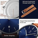 BEN NEVIS Watch, Mens Watch,Minimalist Fashion Simple Wrist Watch Analog Date with Leather Strap Orange Blue