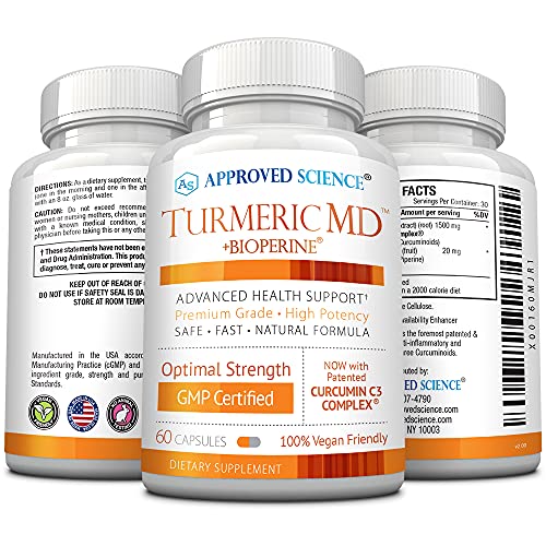 Approved Science® Turmeric MD - with BioPerine & 95% Standardized Turmeric Curcuminoids - Joint and Daily Health - 180 Capsules (3 Month Supply)