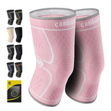 CAMBIVO 2 Pack Knee Brace, Knee Compression Sleeve for Men and Women, Knee Support for Running, Workout, Gym, Hiking, Sports (Light Pink,Small)