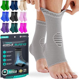 Modvel Ankle Brace for Women & Men - 1 Pair of Ankle Support Sleeve & Ankle Wrap - Compression Ankle Brace for Sprained Ankle, Achilles Tendonitis, Plantar Fasciitis, & Injured Foot - Small, Gray