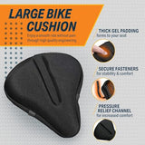 Bikeroo Bike Seat Cushion - Padded Gel Wide Adjustable Cover for Men & Womens Comfort, Compatible with Peloton, Stationary Exercise or Cruiser Bicycle Seats, 11in X 10in (Black)