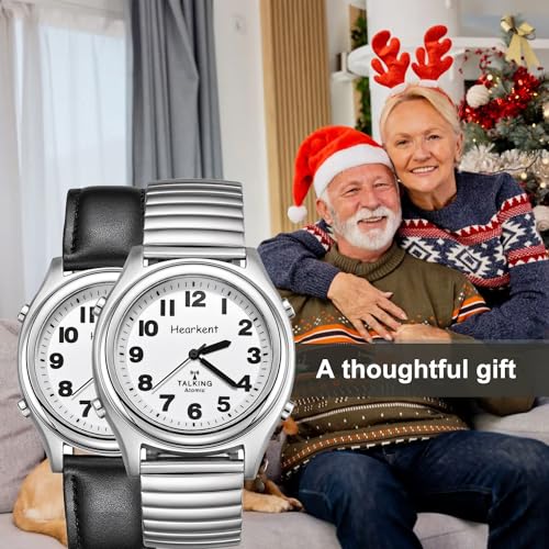 Hearkent Atomic Talking Watch for Blind and Visually impaired Stainless Steel Strech Band Best Gift for Elderly or Blind People