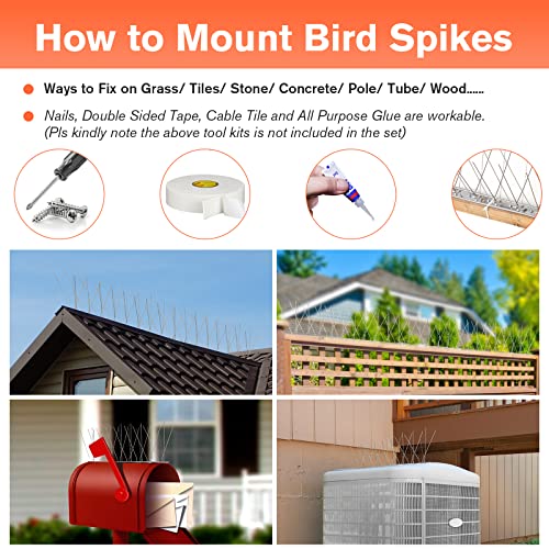 WELLUCK Bird Spikes for Small Birds Pigeons, 30 Feet (28 Strips) Fence Spike, Nest Prevention Bird Off Spike Repellent, Anti Bird Spike Stainless Steel, Smooth Polishing Harmless Deterrent