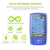 AUVON Dual Channel TENS Unit Muscle Stimulator with 20 Modes, Rechargeable TENS Machine for Back/Neck/Lower Back/Leg/Muscle Pain Relief, with 4pcs 2" and 4pcs 2"x4" Electrode Pads (Blue)