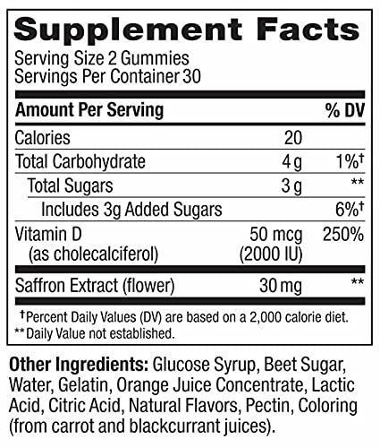 OLLY Hello Happy Gummy Worms, Mood Balance Support, Vitamin D, Saffron, Adult Chewable Supplement, Tropical Zing - 60 Count