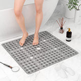 XIYUNTE Large Square Shower Mat - 27x27inch Non Slip Shower Mats for Shower Anti Slip for Elderly, Square Shower Stall Floor Mat with Powerful Suction Cup and Drain Holes, Machine Washable, Clear Grey