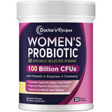 Doctor's Recipes Probiotics for Women, 100 Billion CFU 32 Strains, with Prebiotic Fiber, Enzymes & Cranberry, Vaginal Urinary Digestive & Immune, No Yeast, Shelf Stable, Delayed Release, 30 Caps