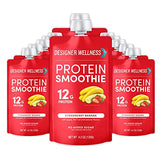 Designer Wellness Protein Smoothie, Real Fruit, 12g Protein, Low Carb, Zero Added Sugar, Gluten-Free, Non-GMO, No Artificial Colors or Flavors, Strawberry Banana, 12 Count