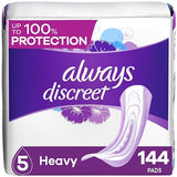 Always Discreet Adult Incontinence & Postpartum Incontinence Pads for Women, Heavy Absorbency 48 Count x 3 Packs (144 Count total)