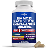 Sea Moss 3000mg Black Seed Oil 2000mg Ashwagandha 1000mg Turmeric 1000mg Bladderwrack 1000mg Burdock 1000mg- with Manuka, Honey Dandelion, ACV Black Pepper Gluten Free